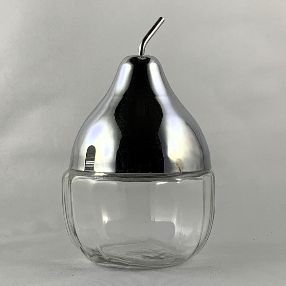 Vintage Pear-Shaped Glass Jar With Removable Slotted Metal Top